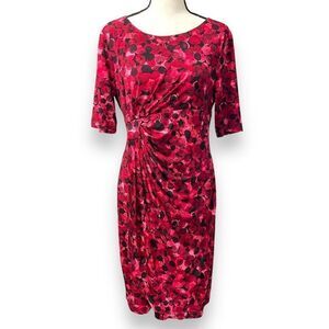 Connected Apparel Women's Floral Ruched Boat Neck Tulip‎  Mini Dress Red 12P